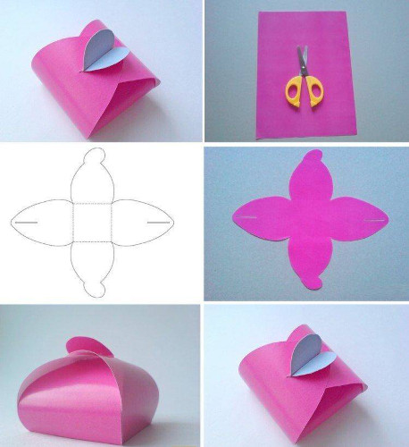 DIY-Bonbonschachtel aus Pappe und Papier. Schemata