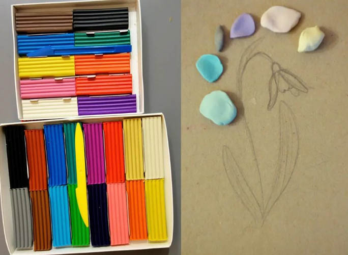 Plastilin-Applikation auf Karton für Kinder. Probe