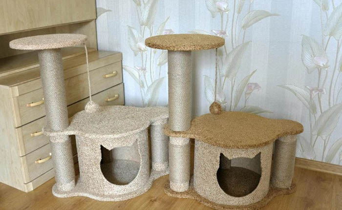 Selbstbaubarer Spielkomplex für Katzen mit Kratzbaum. Zeichnungen