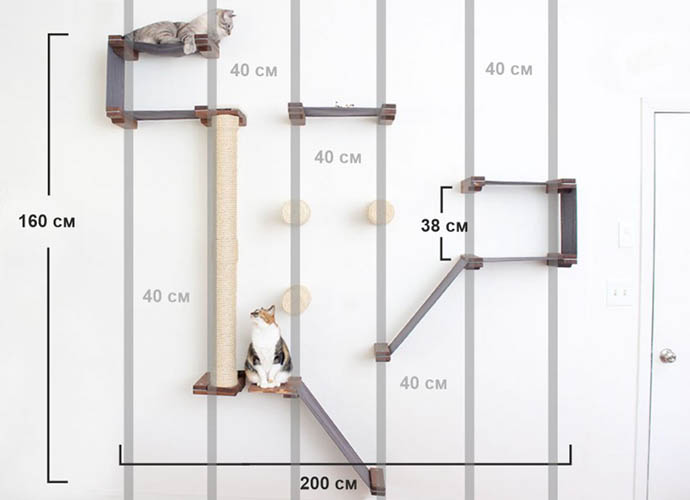 Selbstbaubarer Spielkomplex für Katzen mit Kratzbaum. Zeichnungen