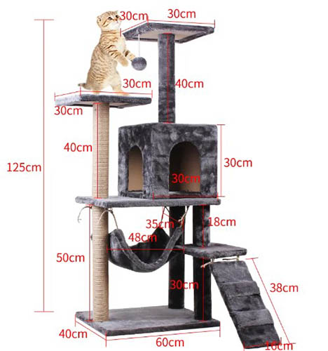 Selbstbaubarer Spielkomplex für Katzen mit Kratzbaum. Zeichnungen