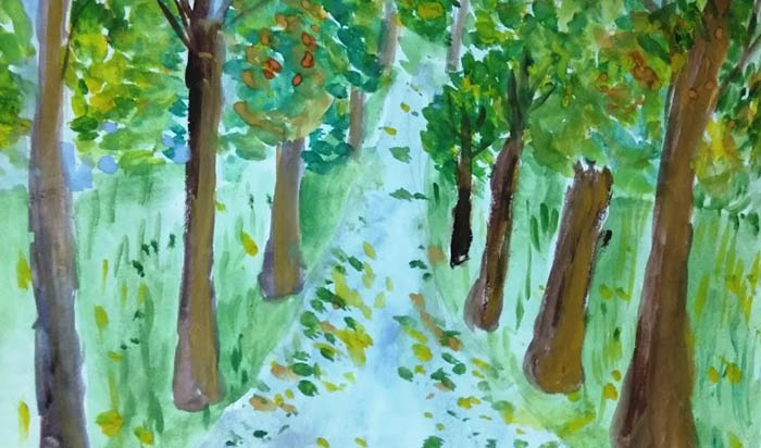 Wie man einen Wald mit Gouache, Farben, Bleistift in der Ferne zeichnet