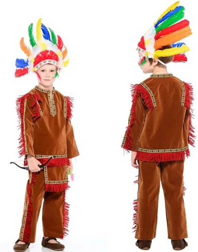 Indianerkostüm für einen Jungen oder ein Mädchen, handgefertigt. Kopfschmuck