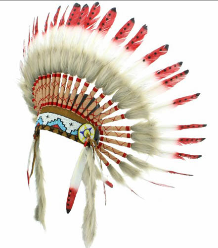 Indianerkostüm für einen Jungen oder ein Mädchen, handgefertigt. Kopfschmuck