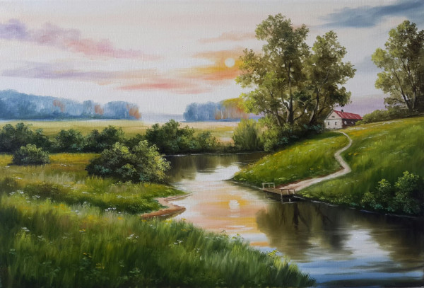 Landschaftszeichnung mit Bleistift, Aquarell, Gouache, Farben