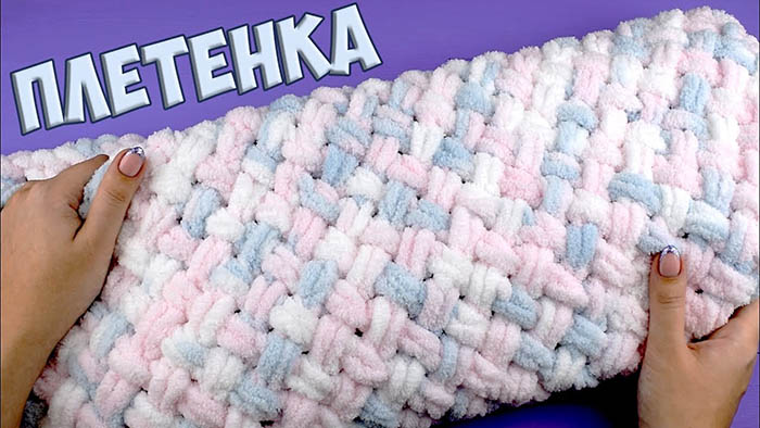 Decke aus Plüschgarn, gehäkelt, handgestrickt, gestrickt. Schema mit Beschreibung