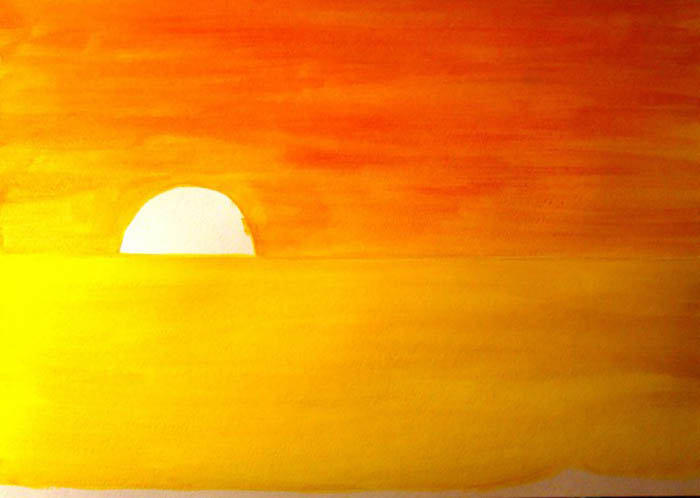 Sonnenuntergang in Farben für Anfänger, Kinder. Zeichnen Schritt für Schritt