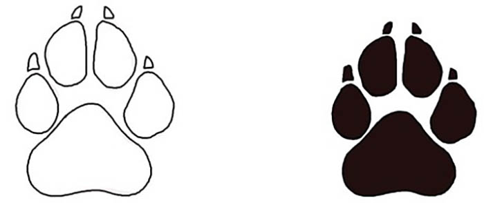 Zeichnung einer Katzenpfote. Einfaches Bleistift-Nachzeichnen für Kinder
