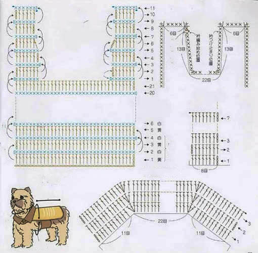 Häkeln Sie Hundekleidung für Anfänger. Schemata, Beschreibung