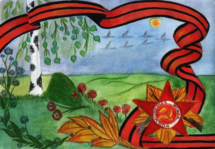 Patriotische Kinder-Bleistiftzeichnung zu einem patriotischen Thema