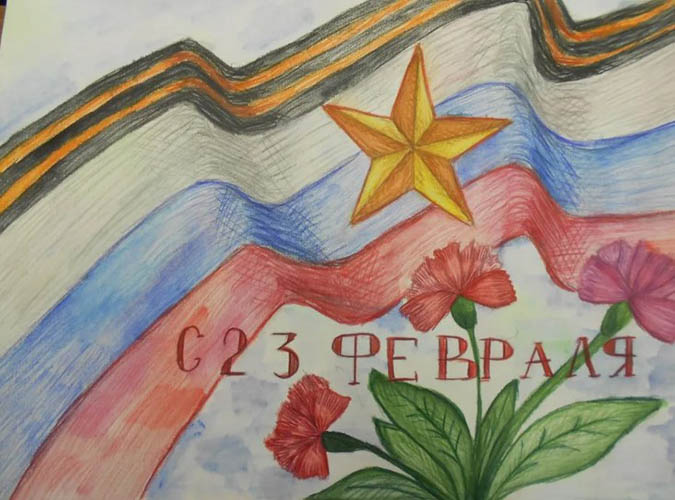 Patriotische Kinder-Bleistiftzeichnung zu einem patriotischen Thema