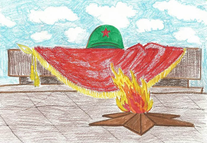 Patriotische Kinder-Bleistiftzeichnung zu einem patriotischen Thema