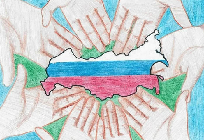 Patriotische Kinder-Bleistiftzeichnung zu einem patriotischen Thema