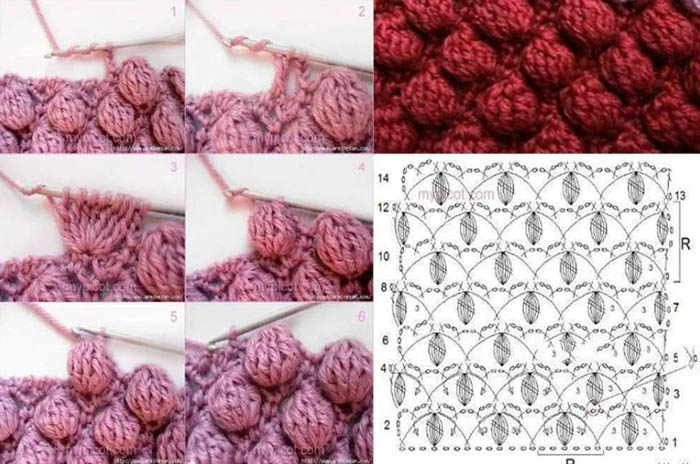 Popcorn-Häkelarbeit. Strickanleitungen, Anleitungen für Anfänger