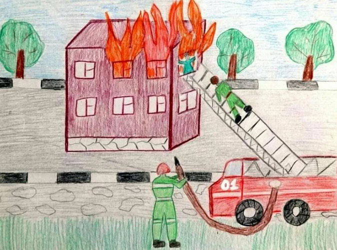 Brandschutz-Bleistiftzeichnung für den Kindergarten
