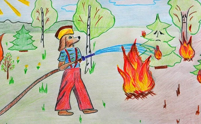 Brandschutz-Bleistiftzeichnung für den Kindergarten