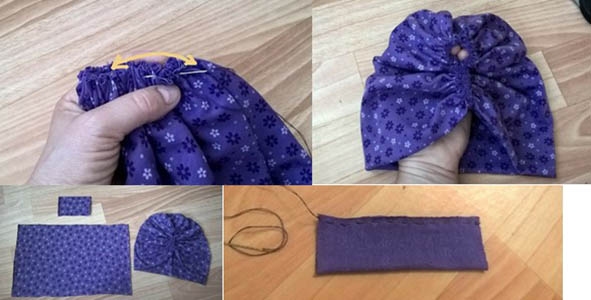 Ein Turban auf dem Kopf einer Frau. Muster, wie man mit eigenen Händen näht