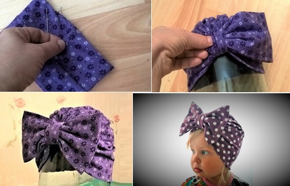 Ein Turban auf dem Kopf einer Frau. Muster, wie man mit eigenen Händen näht
