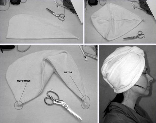 Ein Turban auf dem Kopf einer Frau. Muster, wie man mit eigenen Händen näht