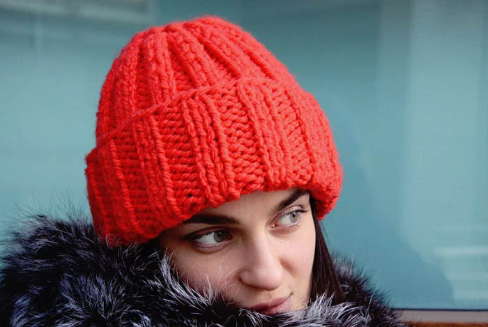Strickmütze mit Umschlag, Damen Wintermütze. Schema, Beschreibung