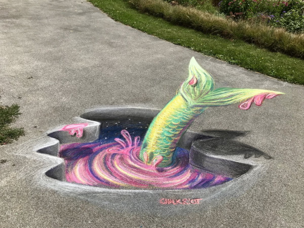 Zeichnungen auf Asphalt mit Kreide sind schön, einfach Schritt für Schritt
