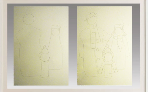 Zeichnung einer Familie von 3-4-5 Personen für ein Kind mit Bleistift