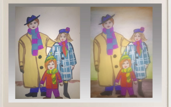 Zeichnung einer Familie von 3-4-5 Personen für ein Kind mit Bleistift