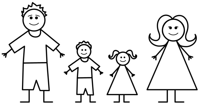 Zeichnung einer Familie von 3-4-5 Personen für ein Kind mit Bleistift