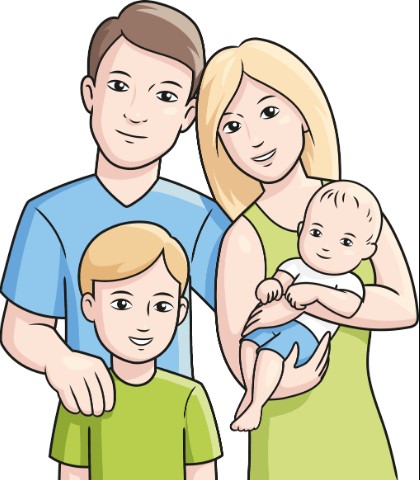 Zeichnung einer Familie von 3-4-5 Personen für ein Kind mit Bleistift