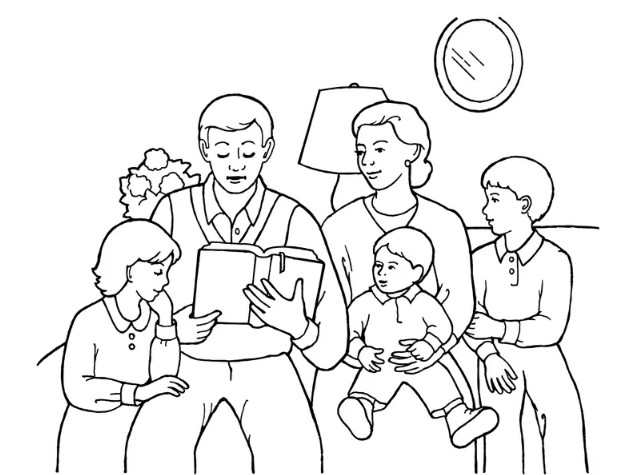Zeichnung einer Familie von 3-4-5 Personen für ein Kind mit Bleistift