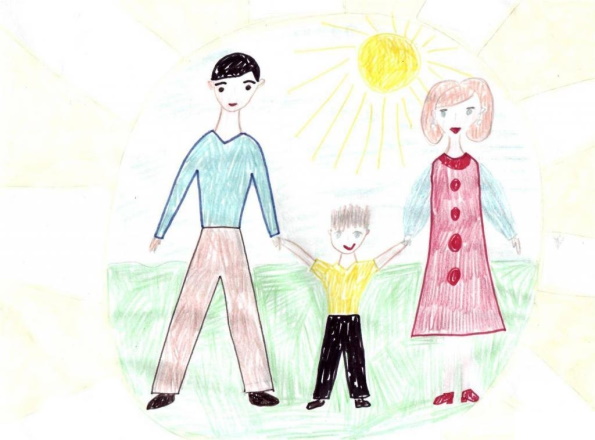 Zeichnung einer Familie von 3-4-5 Personen für ein Kind mit Bleistift
