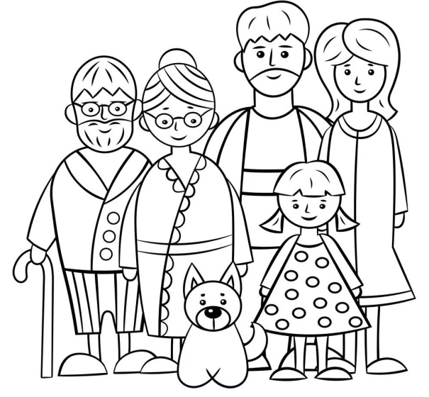 Zeichnung einer Familie von 3-4-5 Personen für ein Kind mit Bleistift