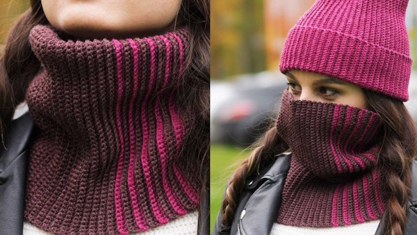 Mit Nadeln gestrickter Damen-Schlauchschal. Maße, Diagramme, Beschreibung