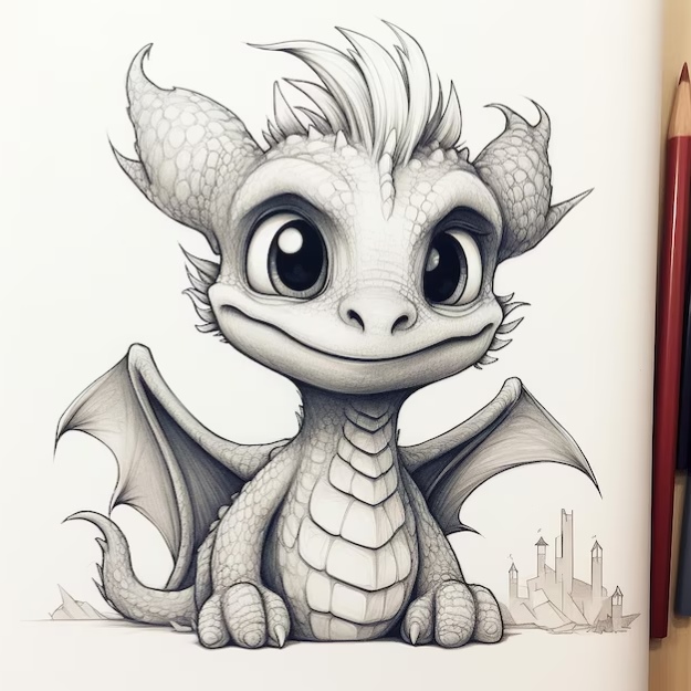 Lass uns einen Drachen zeichnen! 60 Zeichnungen für Kinder einfach, leicht Bleistift