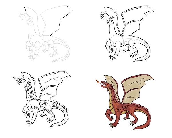 Lass uns einen Drachen zeichnen! 60 Zeichnungen für Kinder einfach, leicht Bleistift