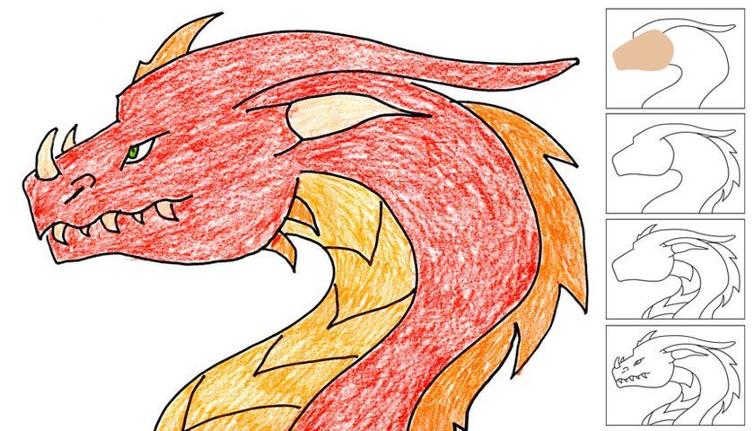 Lass uns einen Drachen zeichnen! 60 Zeichnungen für Kinder einfach, leicht Bleistift