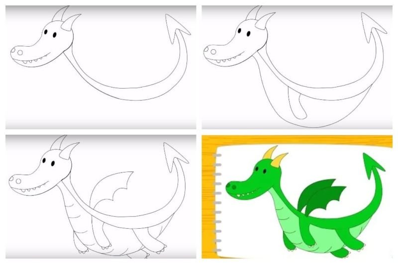 Lass uns einen Drachen zeichnen! 60 Zeichnungen für Kinder einfach, leicht Bleistift