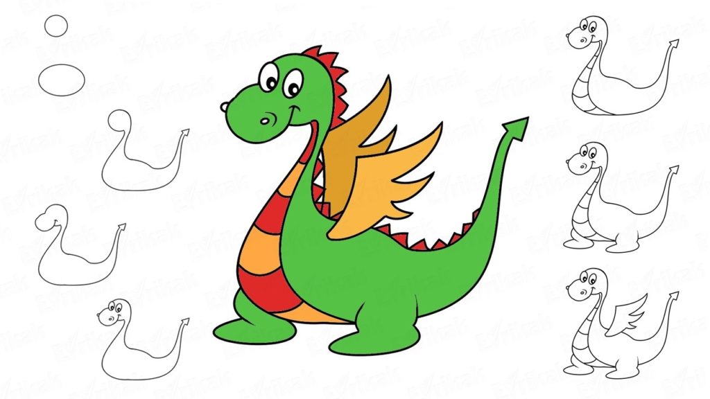 Lass uns einen Drachen zeichnen! 60 Zeichnungen für Kinder einfach, leicht Bleistift