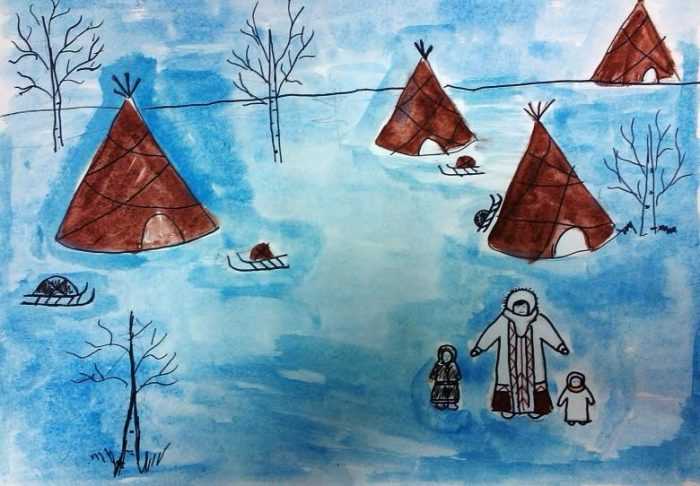 Tundra-Zeichnung für Kinder der 4. Klasse Die Welt um uns herum