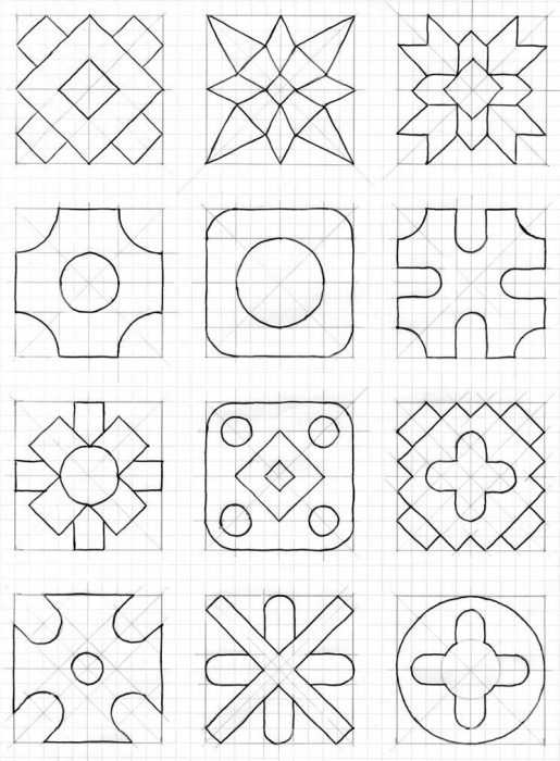 Ornament aus geometrischen Formen. 80 Muster