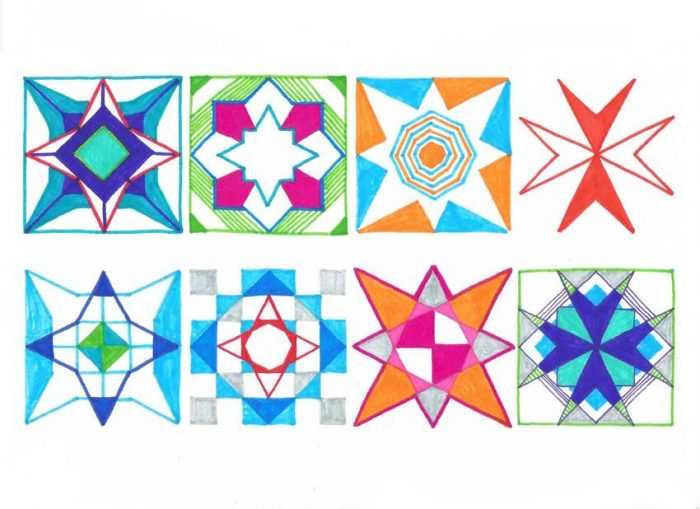 Ornament aus geometrischen Formen. 80 Muster