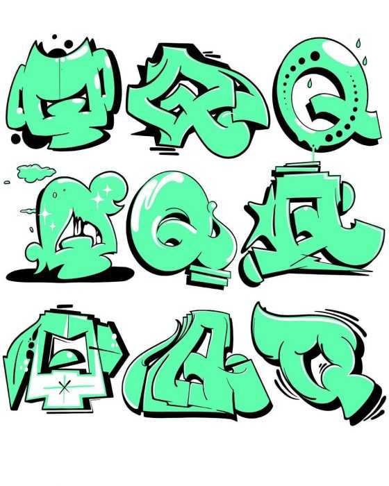 Graffiti-Alphabet in russischer Sprache, 80 Fotos