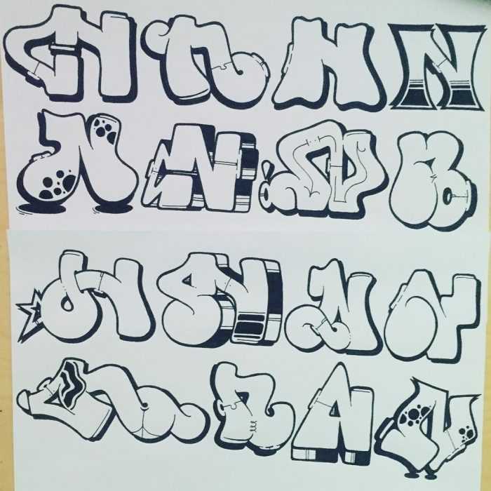 Graffiti-Alphabet in russischer Sprache, 80 Fotos