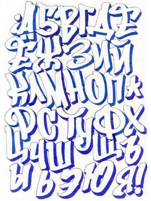 Graffiti-Alphabet in russischer Sprache, 80 Fotos