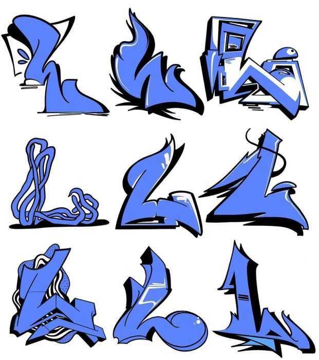 Graffiti-Alphabet in russischer Sprache, 80 Fotos