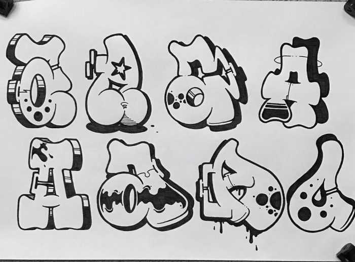 Graffiti-Alphabet in russischer Sprache, 80 Fotos