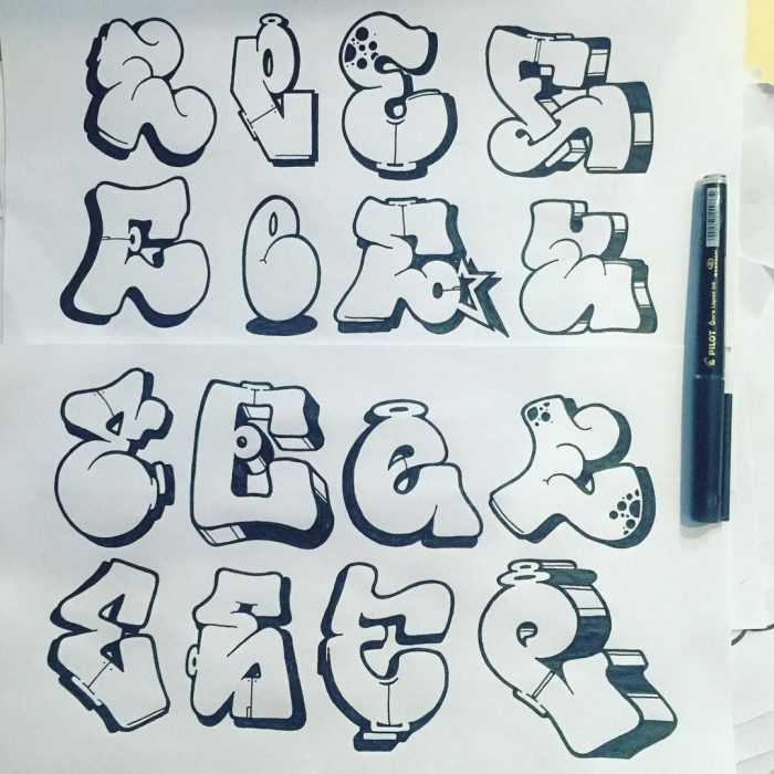 Graffiti-Alphabet in russischer Sprache, 80 Fotos