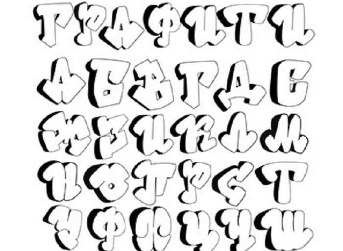 Graffiti-Alphabet in russischer Sprache, 80 Fotos