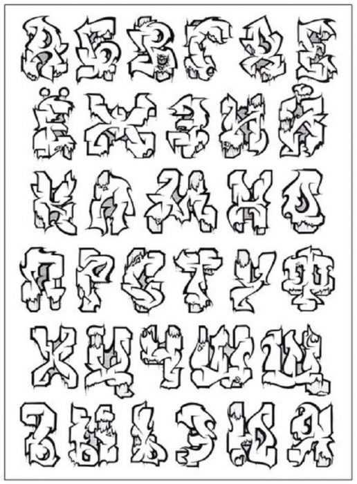 Graffiti-Alphabet in russischer Sprache, 80 Fotos