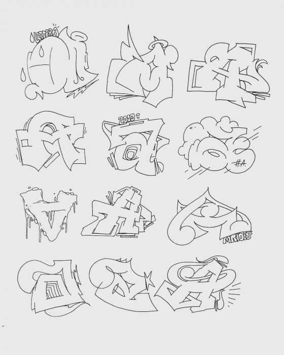 Graffiti-Alphabet in russischer Sprache, 80 Fotos